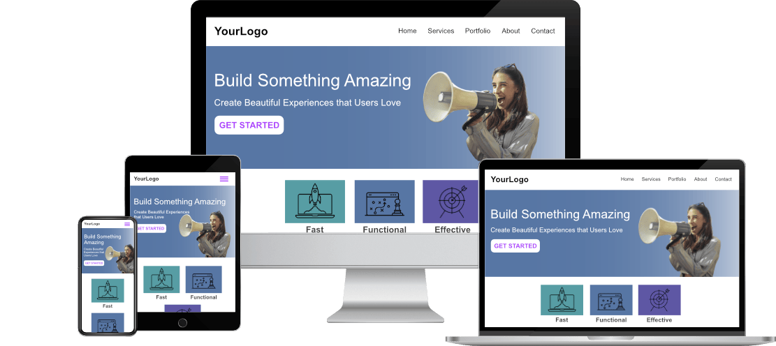 Mockup of a website shown on several different size devices
